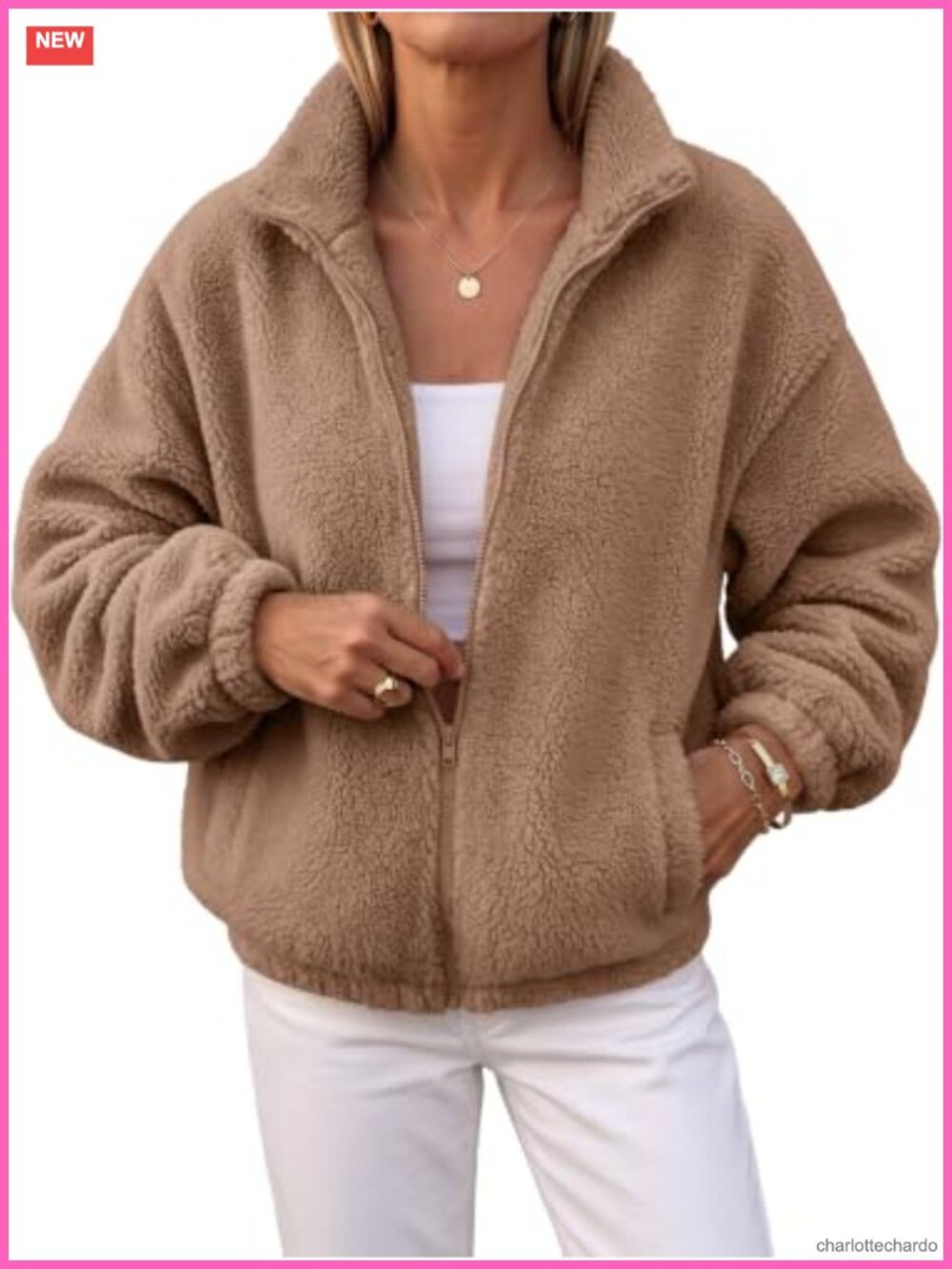 Womens Full Zip Sherpa Fleece Jacket Stand Collar Cozy Warm Layer